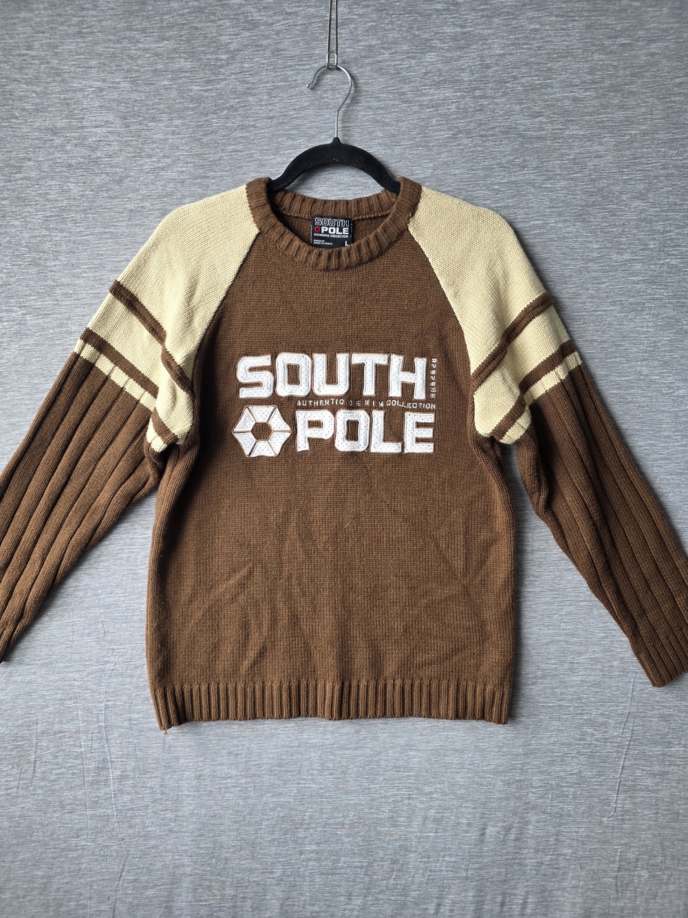 Vintage Y2K Southpole Authentic Collection Sweater Men’s L Brown Cream Logo Knit